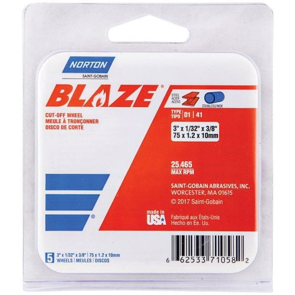 Norton Abrasives Abrasive Cut-Off Wheel, Type 1, 3 in Dia, 1/32 In. Thick, Ceramic Alumina 66253371058 - main
